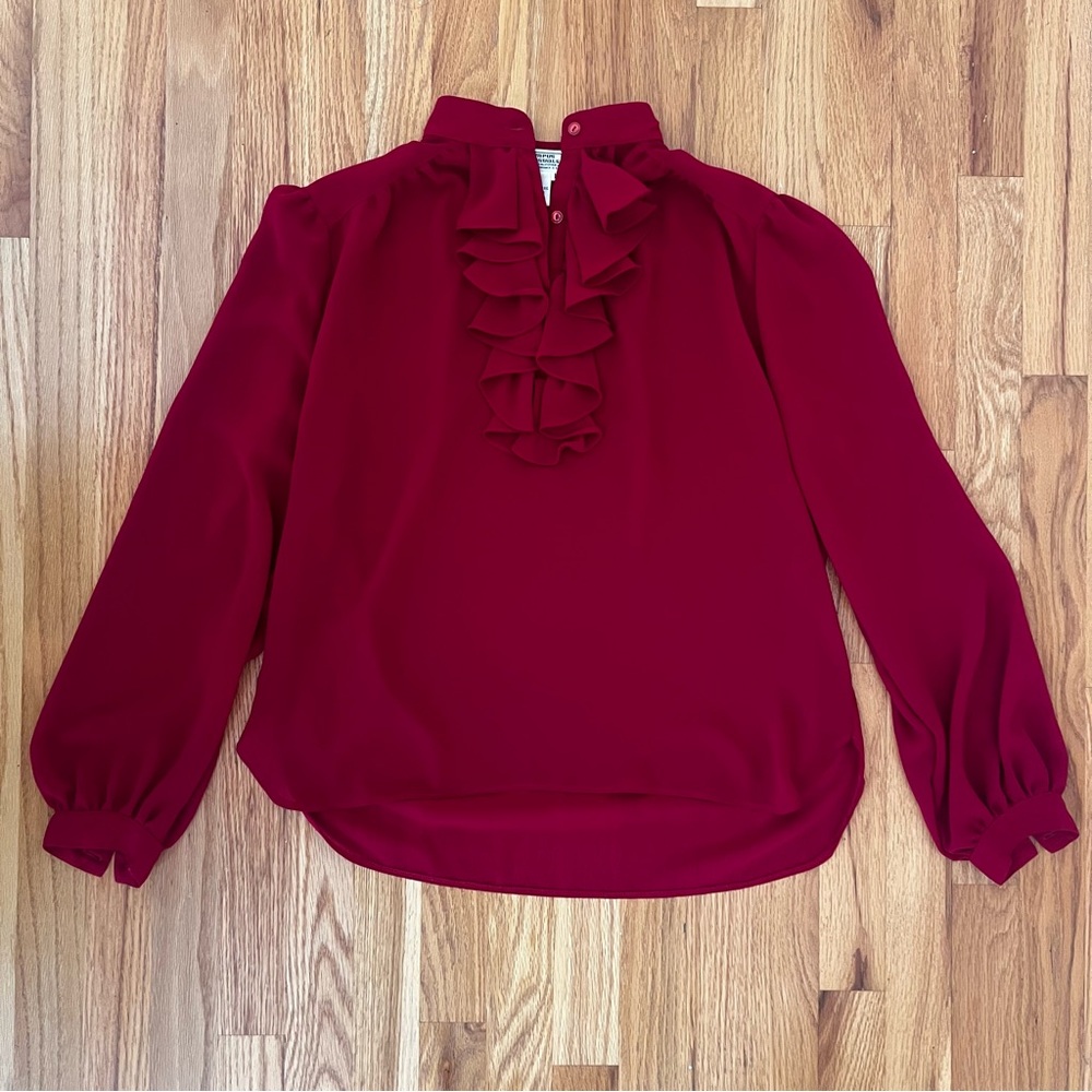 Vintage Campus Casuals Ruffled Blouse Red Long Sleeve Size L